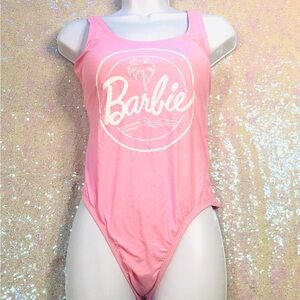 Barbie one piece pink white logo swimsuit bodysuit new large